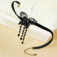 Black Butterfly Bead Fringe Velvet Ribbon Choker