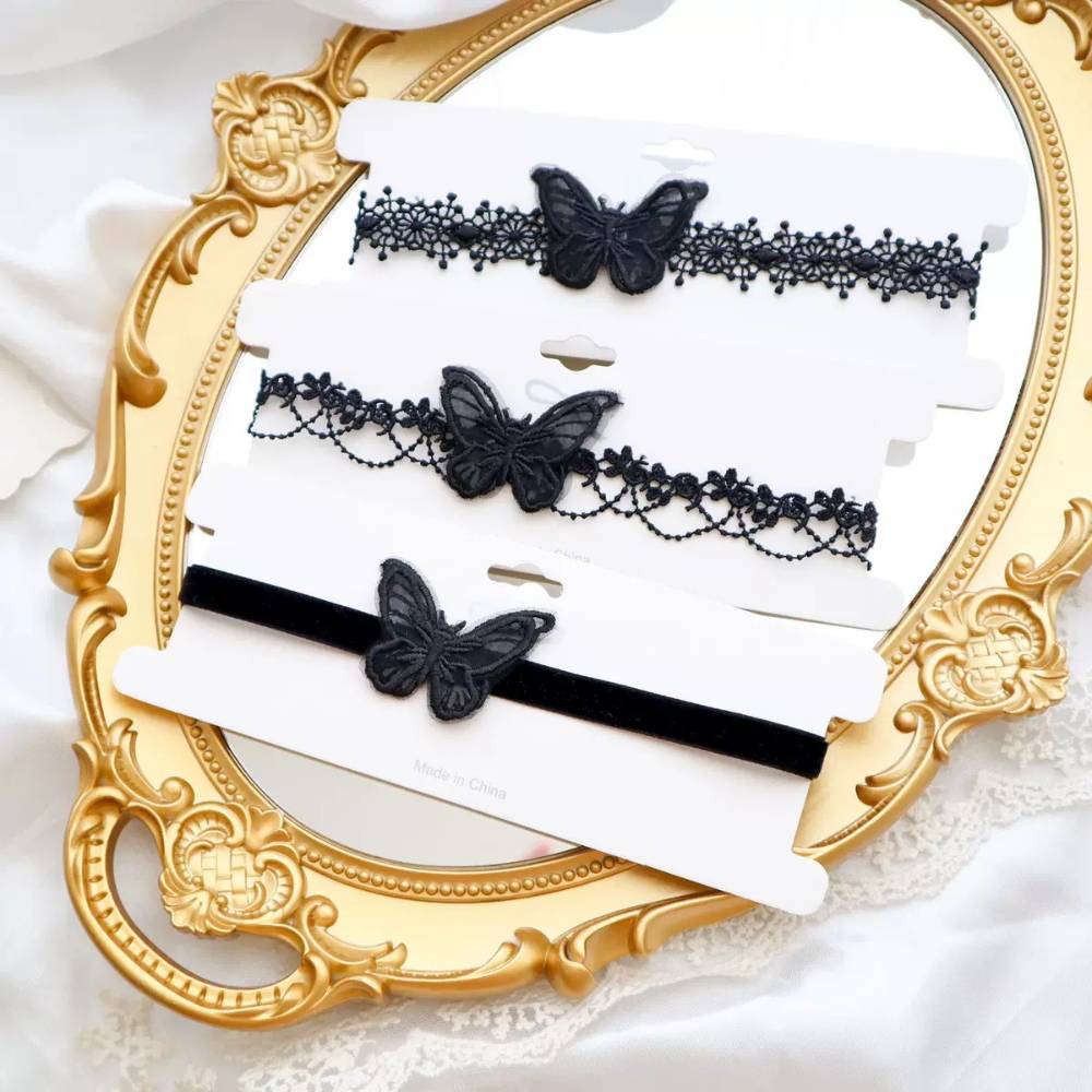 Butterfly Lace Design Black Lace Choker