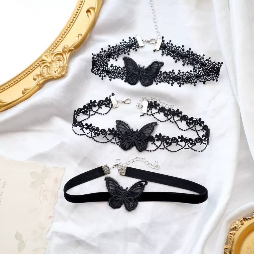 Butterfly Lace Design Black Lace Choker