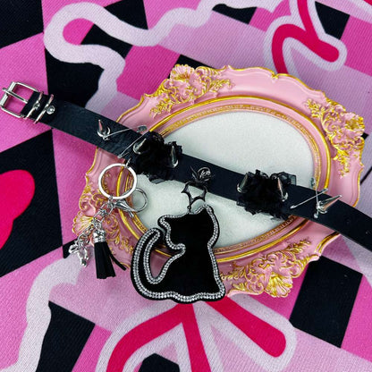 Cute Gothic Black Cat Spiked Lace Leather Choker