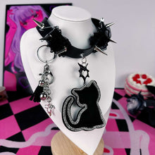 Cute Gothic Black Cat Spiked Lace Leather Choker