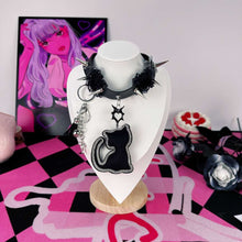Cute Gothic Black Cat Spiked Lace Leather Choker