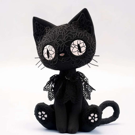 Scared Black Cat Stuffed Animal with Big Eyes