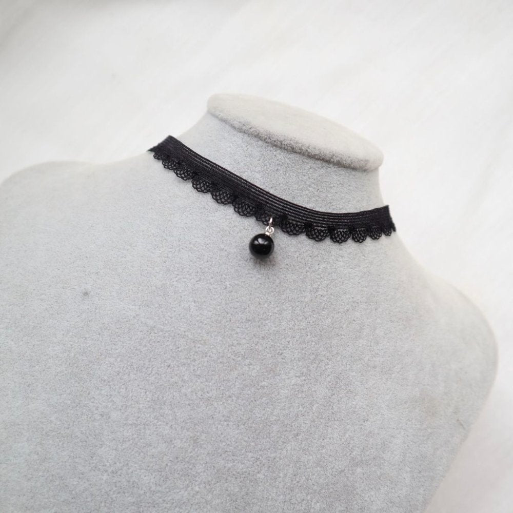 Cute Black Cord Lace Ribbon Choker 