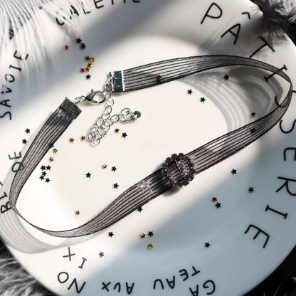 Cute Black Cord Lace Ribbon Choker 