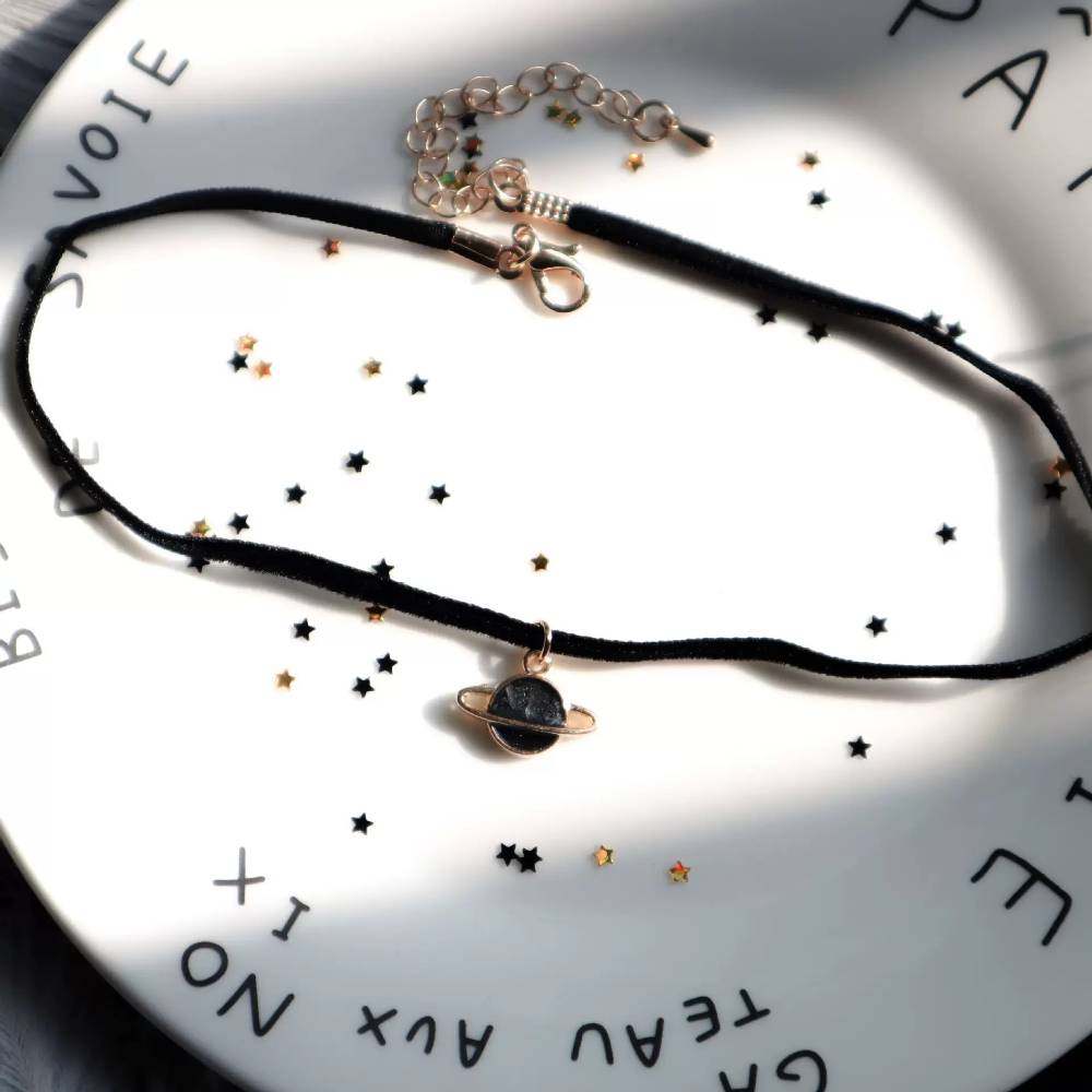 Cute Black Cord Lace Ribbon Choker 