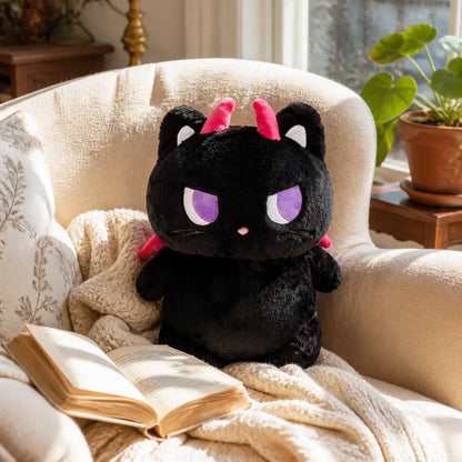 Black Devil Cat Plush Toy in Cozy Armchair