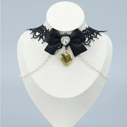 Black Lace Heart Choker with Crystal