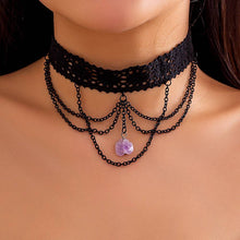Amethyst Crystal Chain Black Lace Choker