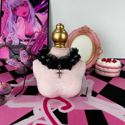 Gothic Frill Spike Wing Cross Black Lace Choker