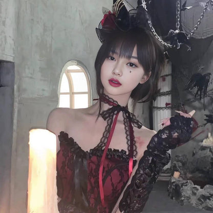 Black and Red Lace Ribbon Choker