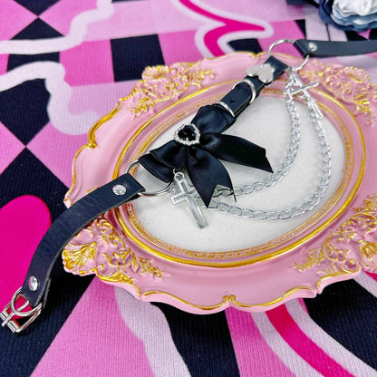 Gothic Heart Crystal Black Leather Choker