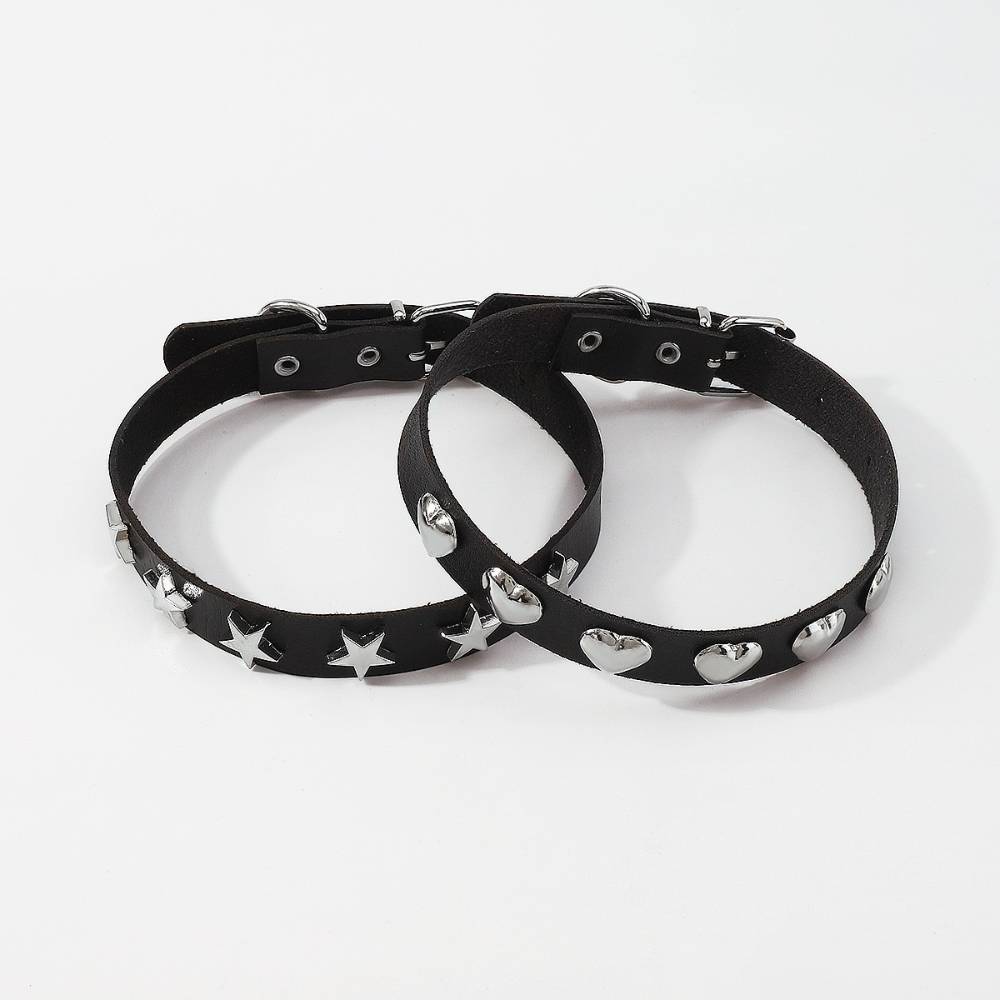 Gothic Metal Design Black Leather Choker