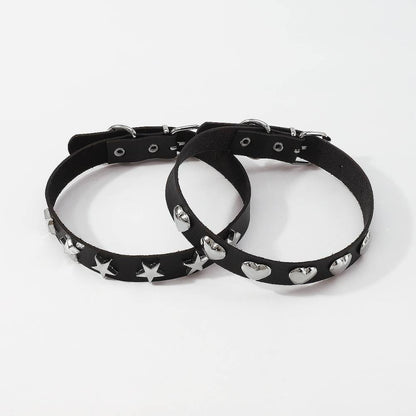 Gothic Metal Design Black Leather Choker