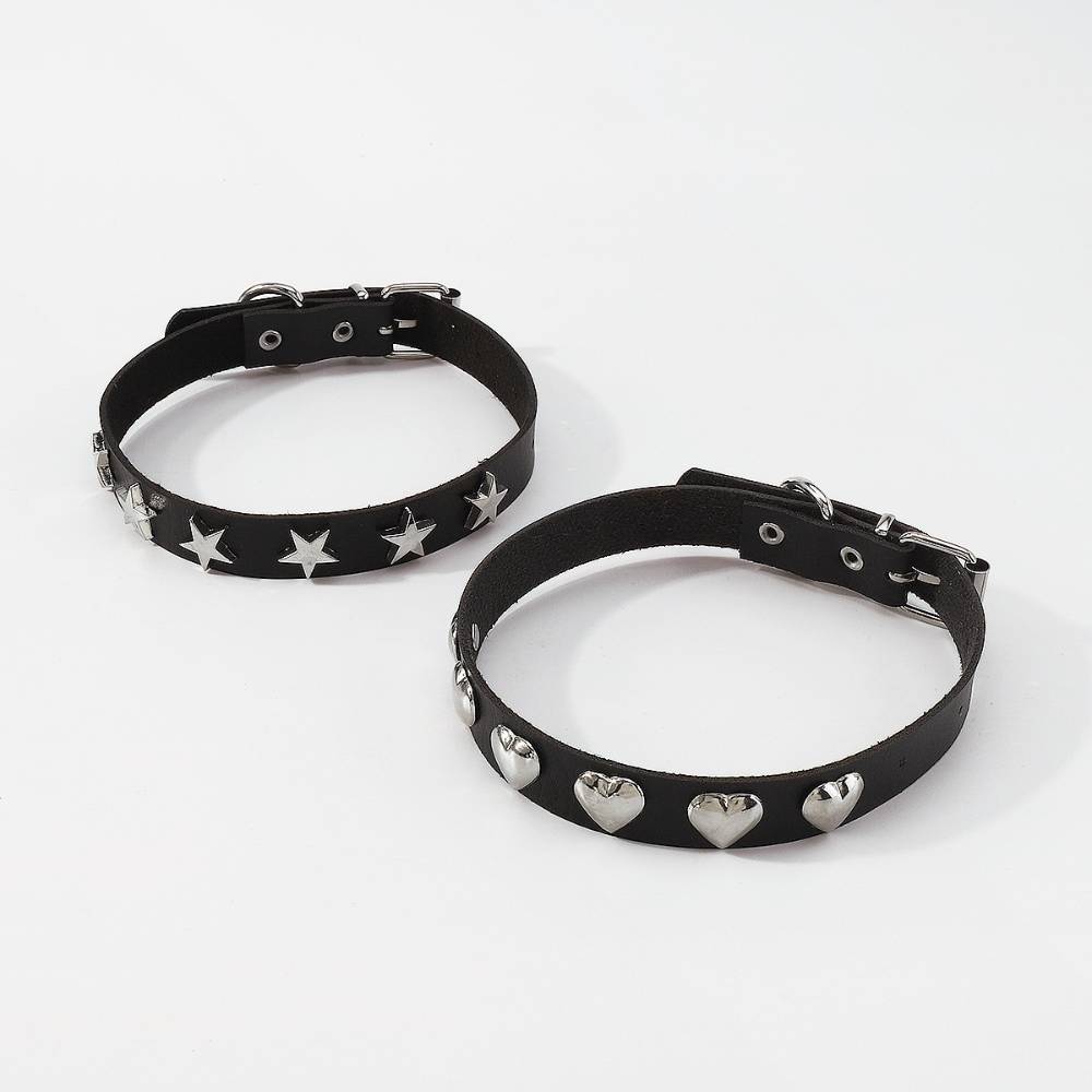 Gothic Metal Design Black Leather Choker