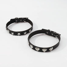 Gothic Metal Design Black Leather Choker