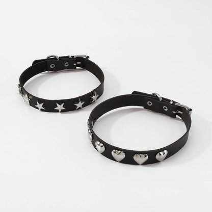 Gothic Metal Design Black Leather Choker