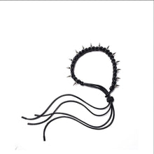 Punk Black Spiked Braided Leather Men's Choker