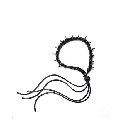 Punk Black Spiked Braided Leather Men's Choker