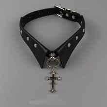 Gothic Cross Motif Color Black Leather Choker