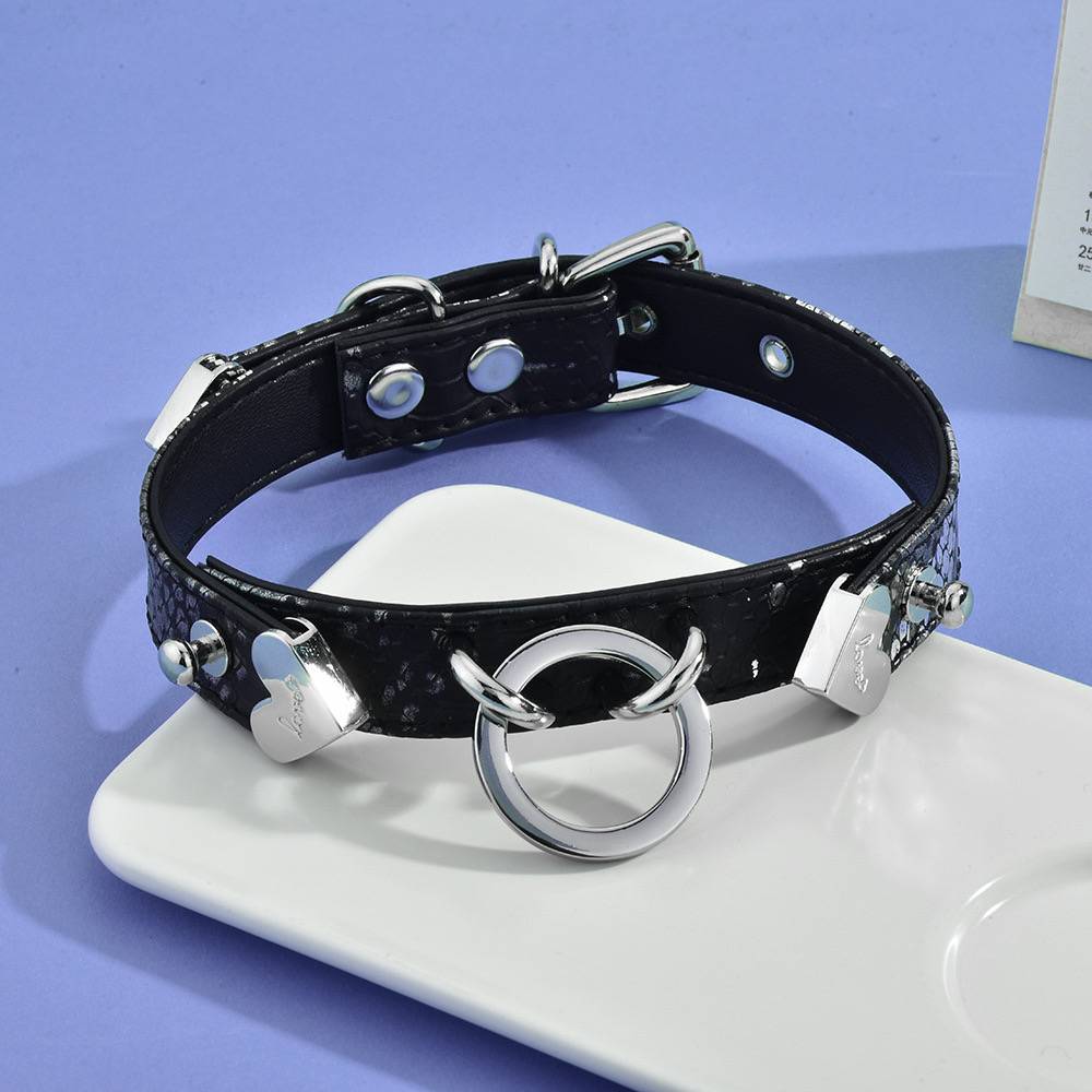 Black O-Ring Punk Stud Leather Choker