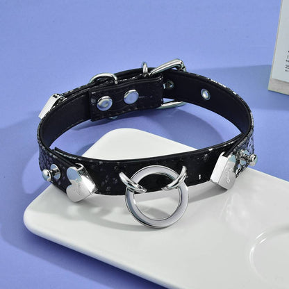 Black O-Ring Punk Stud Leather Choker