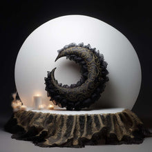 black moon stuffed animal on a table