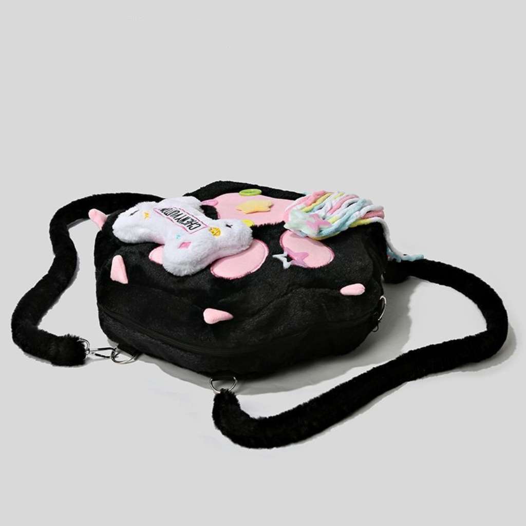 Kawaii Black and White Paw Plush Backpack