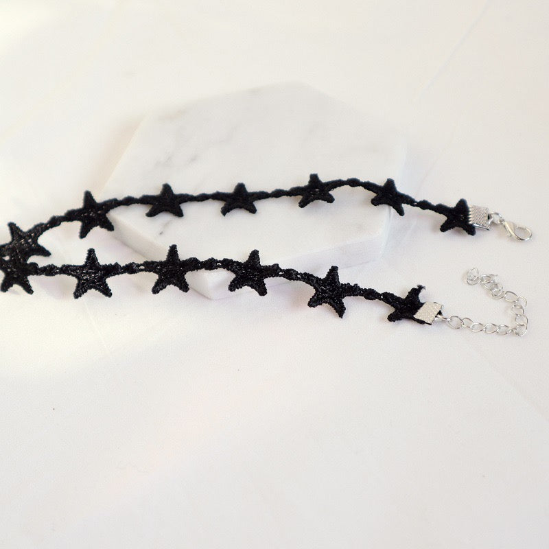 Cute Star Pattern Black Lace Cord Choker