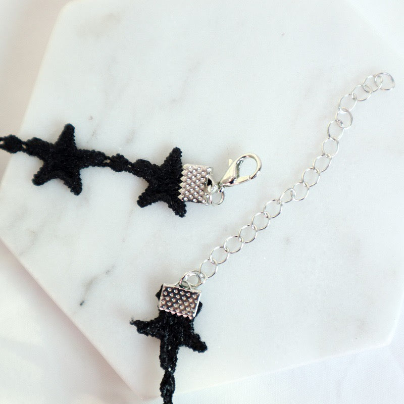Cute Star Pattern Black Lace Cord Choker