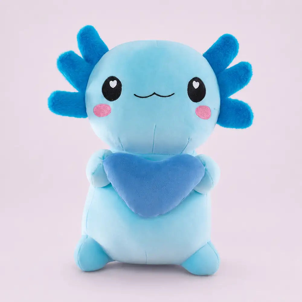 Blue Heart-Holding Axolotl Plush Toy - Studio Front View