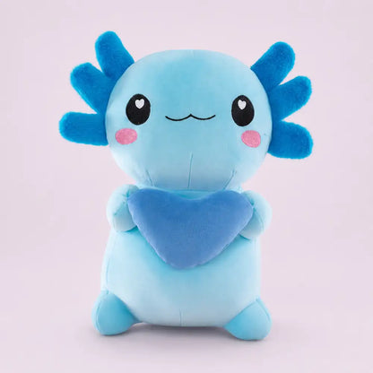 Blue Heart-Holding Axolotl Plush Toy - Studio Front View