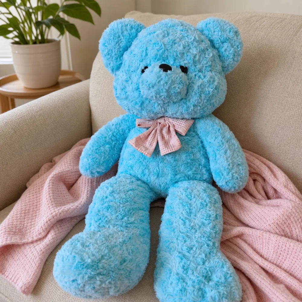Blue Pastel Teddy Bear Plush Sofa Lifestyle
