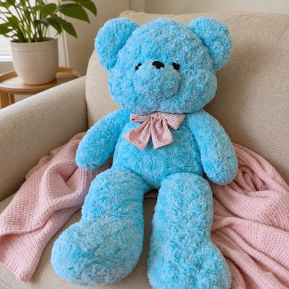 Blue Pastel Teddy Bear Plush Sofa Lifestyle