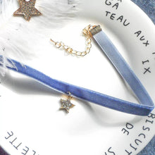 Cute Elegant Blue Rhinestone Velvet Cord Lace Choker