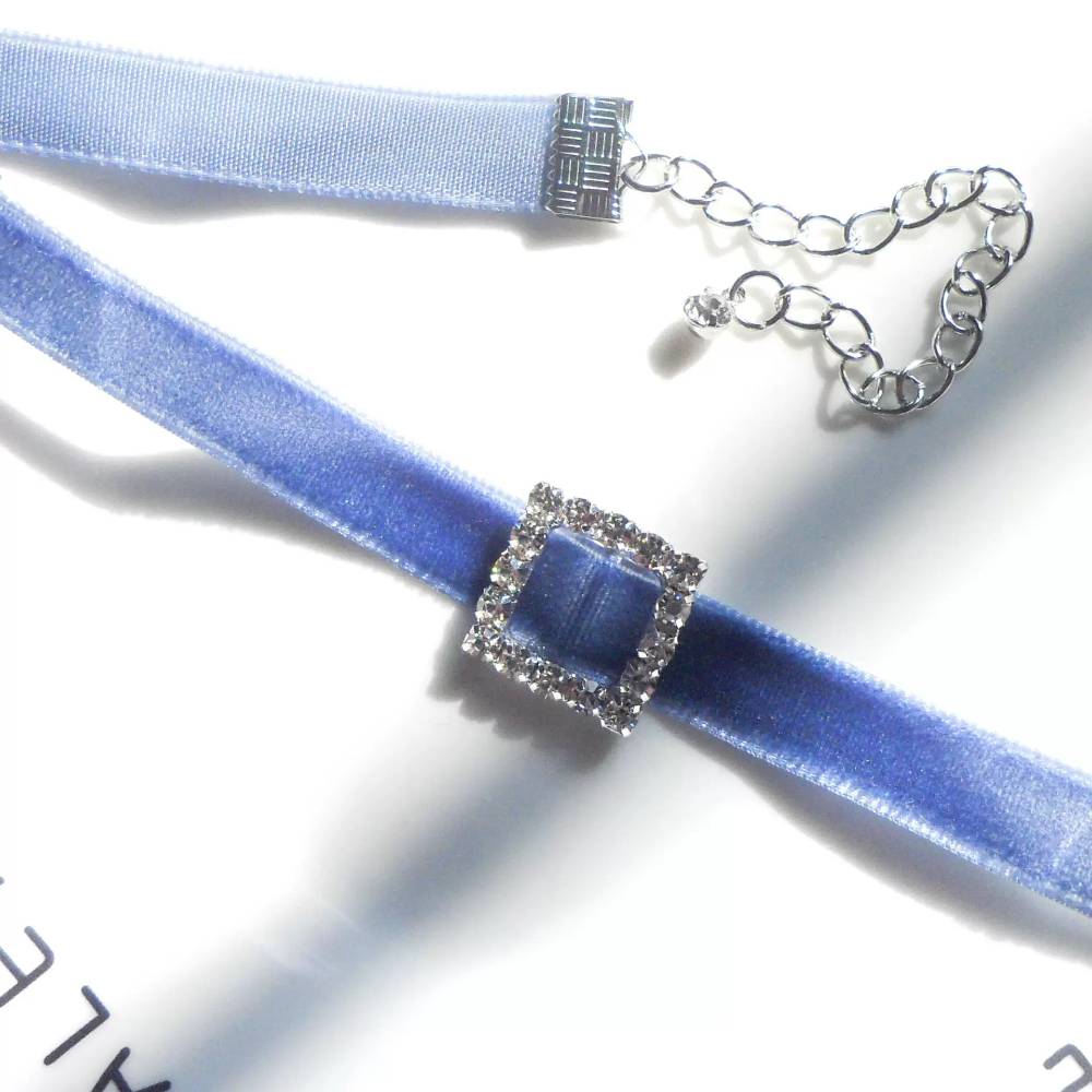 Cute Elegant Blue Rhinestone Velvet Cord Lace Choker