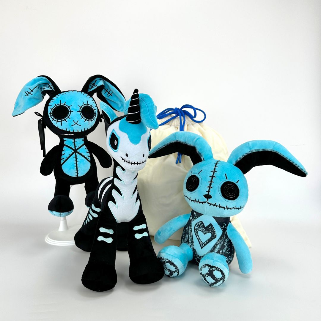 Goth Blue and Black Skeleton Unicorn Plush PlushThis Plushies Stuffed Animals