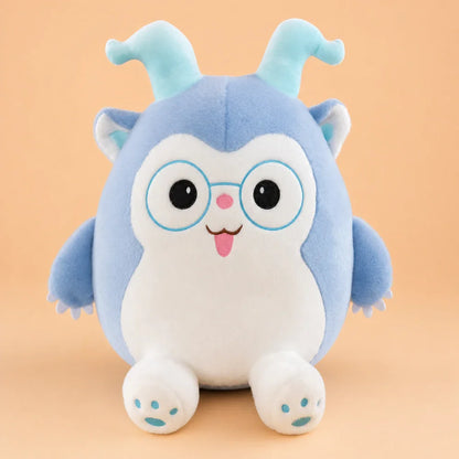 Blue Glasses Plush Toy - Front View on Warm Peach Studio Background