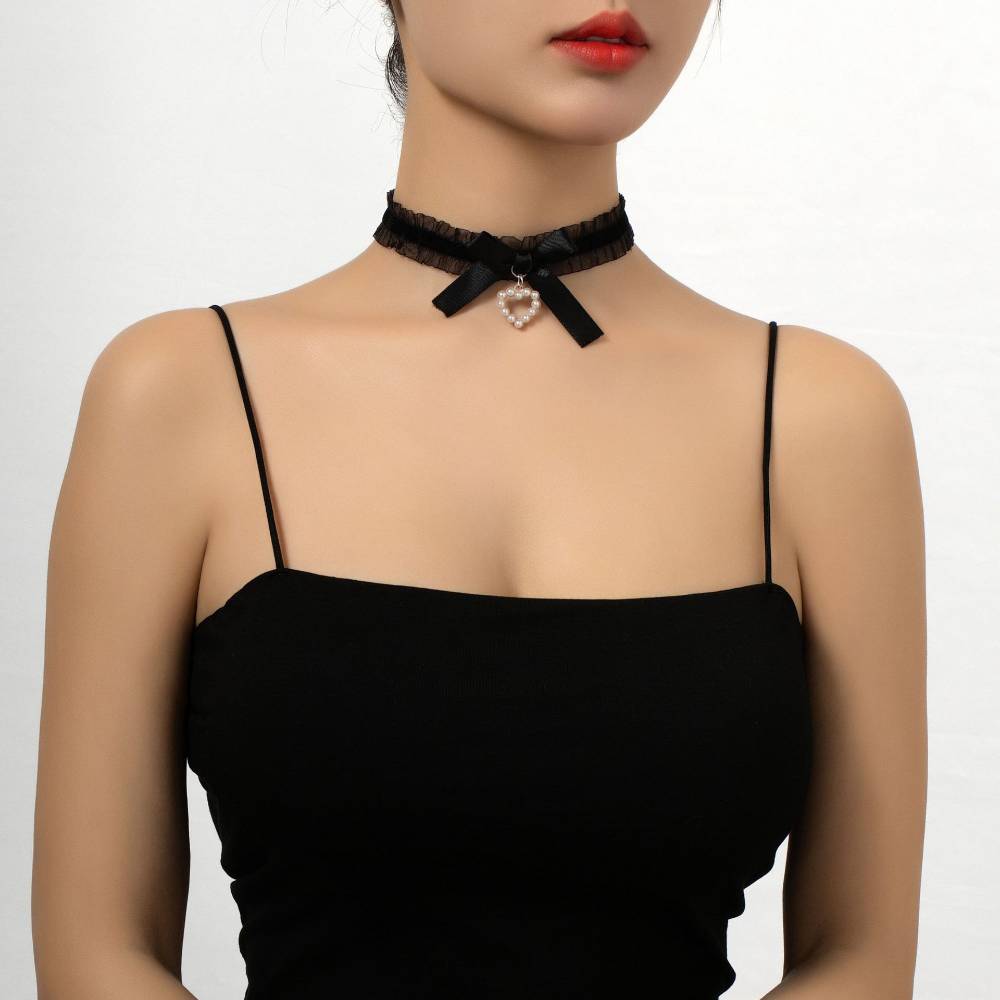 ハートチャームリボン チョーカー レース