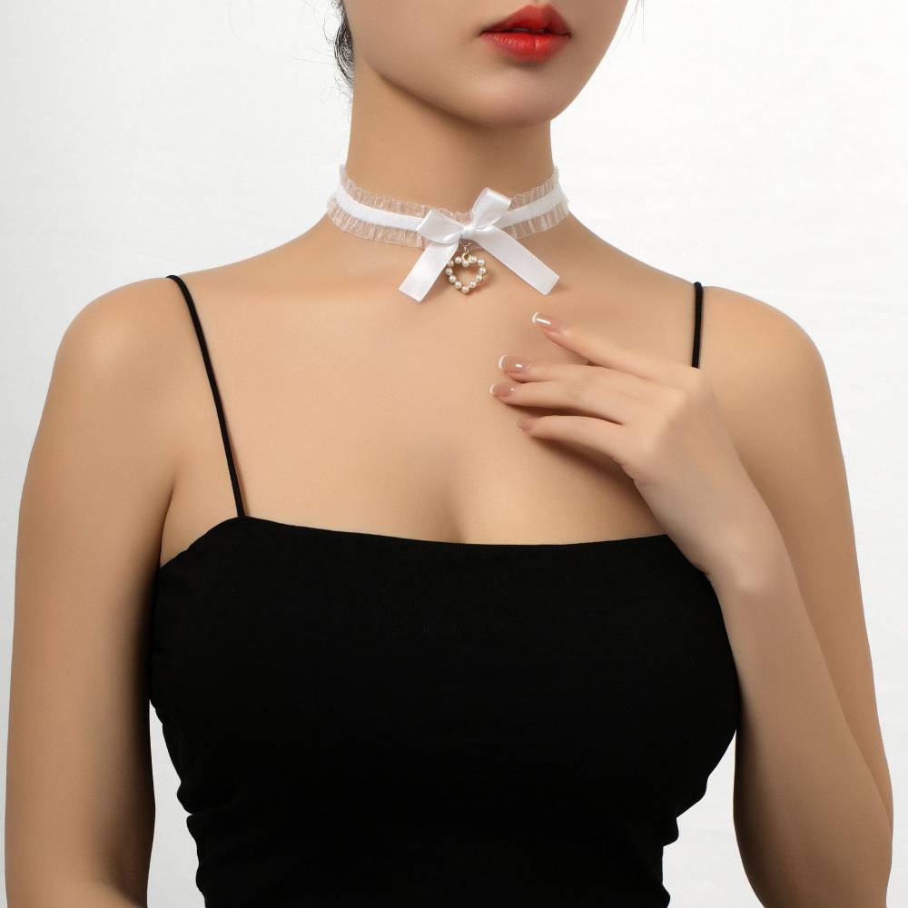 ハートチャームリボン チョーカー レース