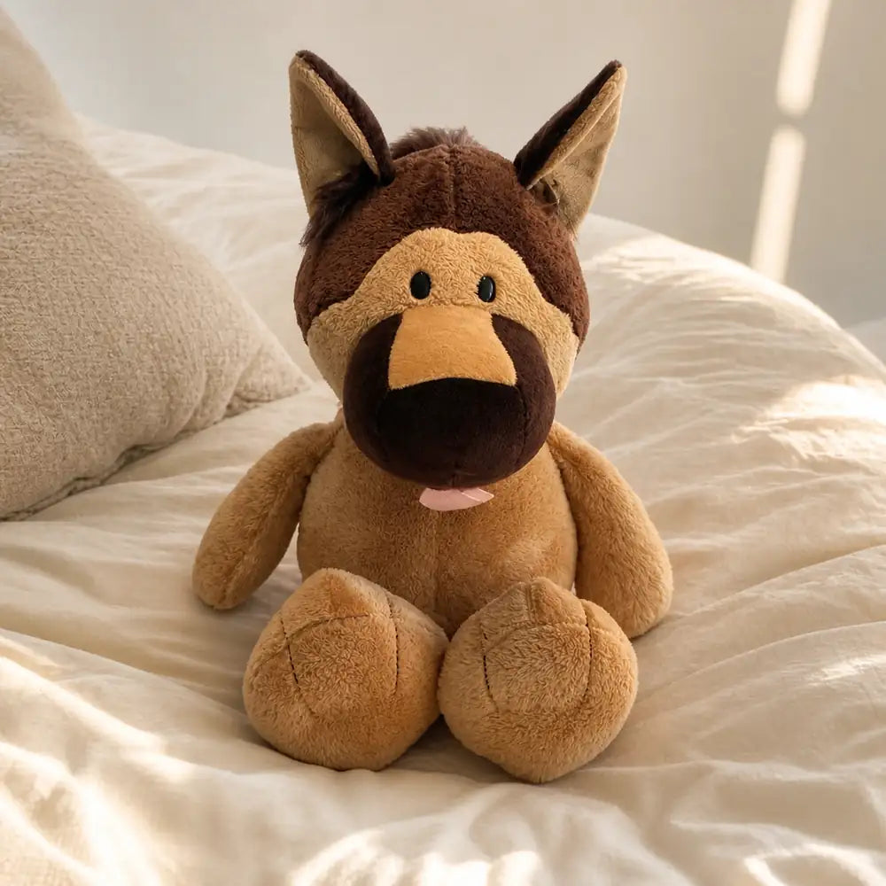 Brown Donkey Stuffed Animal on a Cozy Bed