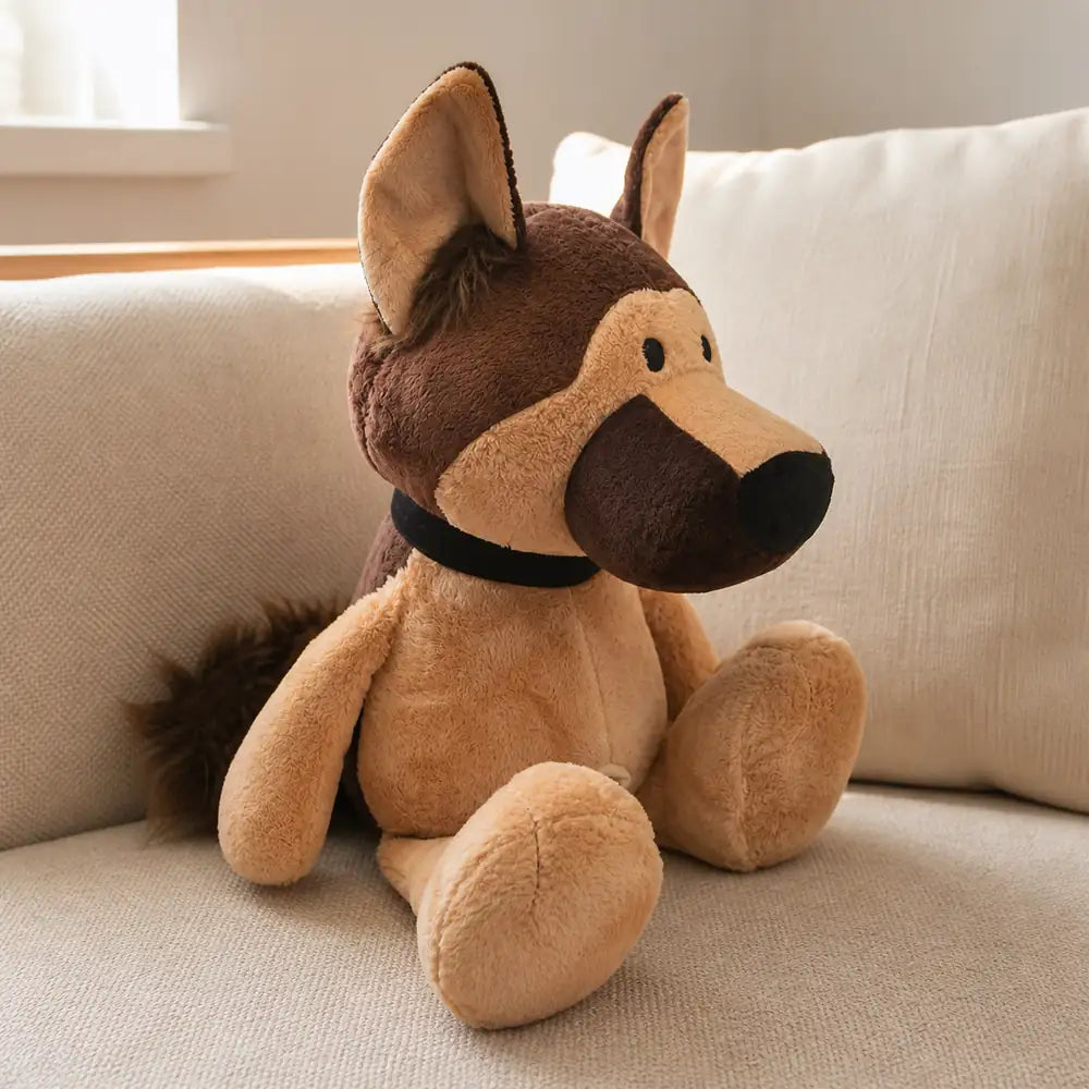 Brown Donkey Stuffed Animal on a Warm Sofa