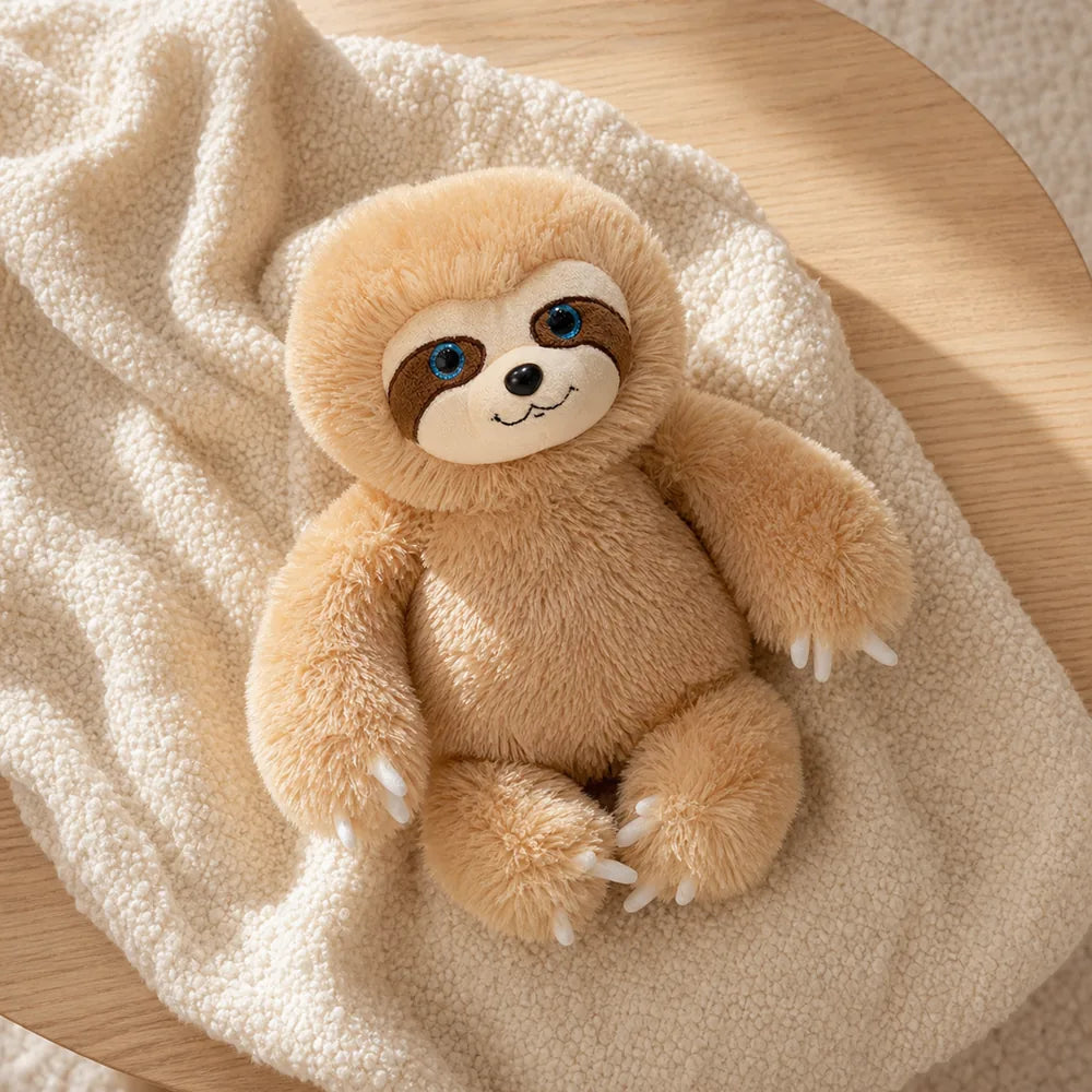Cute Brown Sloth Stuffed Animal on a Light Wood Table