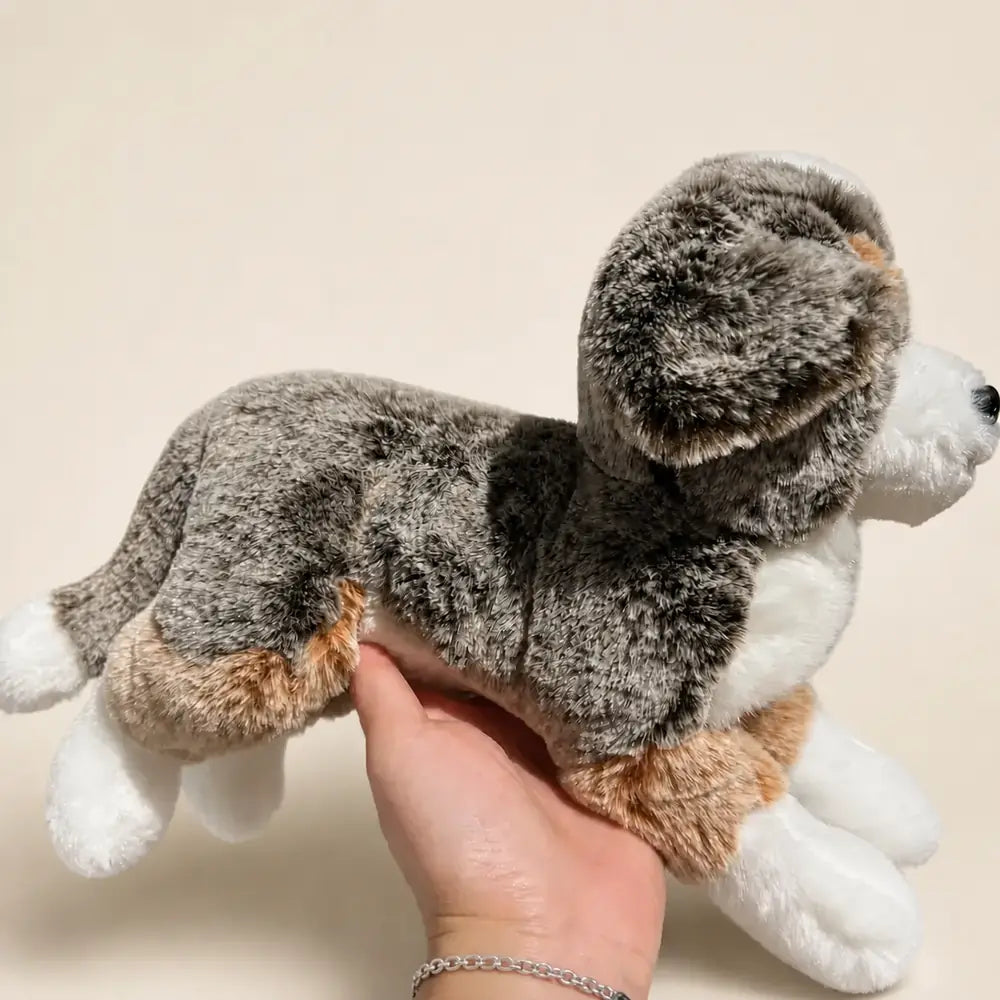 Fuzzy Animal Plush Collection Brown and White Puppy Back View