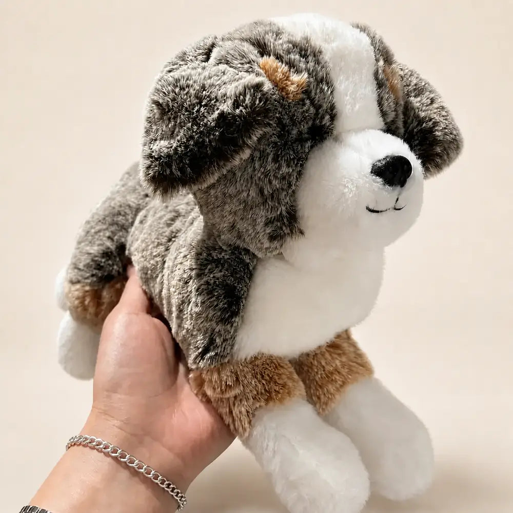 Fuzzy Animal Plush Collection Brown and White Puppy Side View