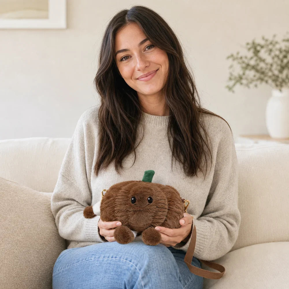 Brown Pumpkin Plush Crossbody Bag Lifestyle Photo