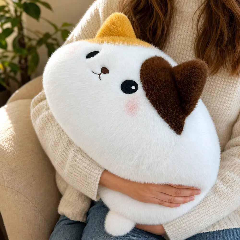 Calico Cat Plush Pillow Held for Size