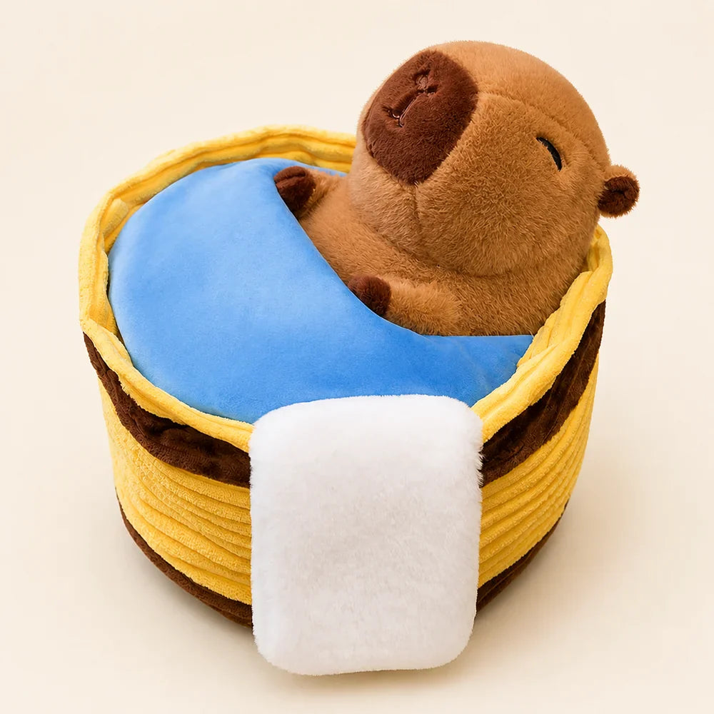 Capybara Sleeping Basket Plush Close Up