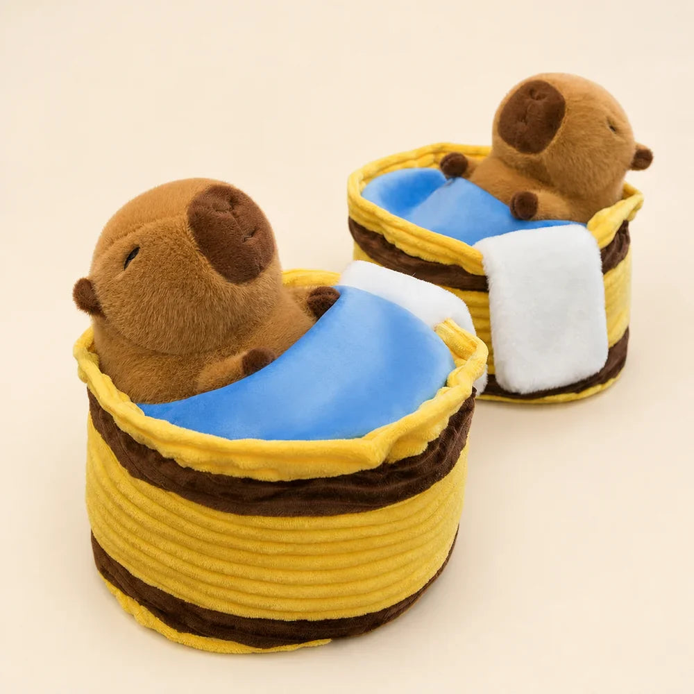 Capybara Sleeping Basket Plush Duo Angle View