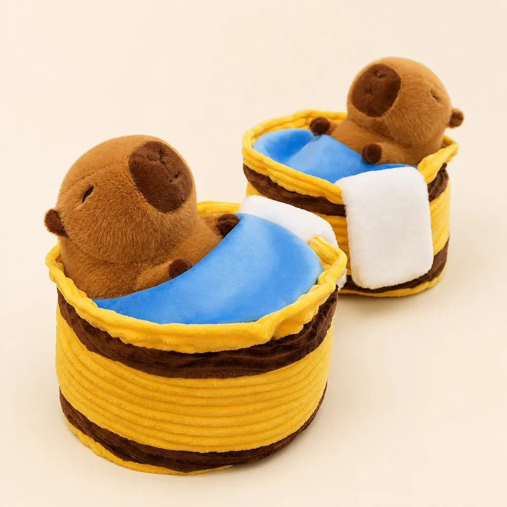 Capybara Sleeping Basket Plush Duo Display